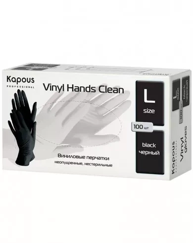 2817 Виниловые ЧЕРНЫЕ  L  перчатки неопудренные нестерильные "Viny Hands Clean",прозрачные 100шт фото 1
