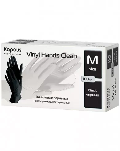 2816 Виниловые ЧЕРНЫЕ М перчатки неопудренные нестерильные "Viny Hands Clean",прозрачные 100шт фото 1