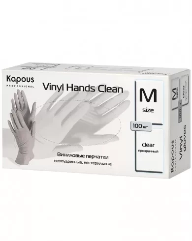 2223 Виниловые перчатки неопудренные нестерильные M "Viny Hands Clean",прозрачные 100шт фото 1