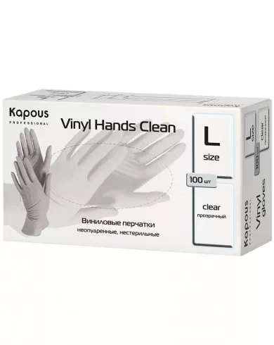 2224 Виниловые перчатки неопудренные нестерильные L "Viny Hands Clean",прозрачные 100шт фото 1